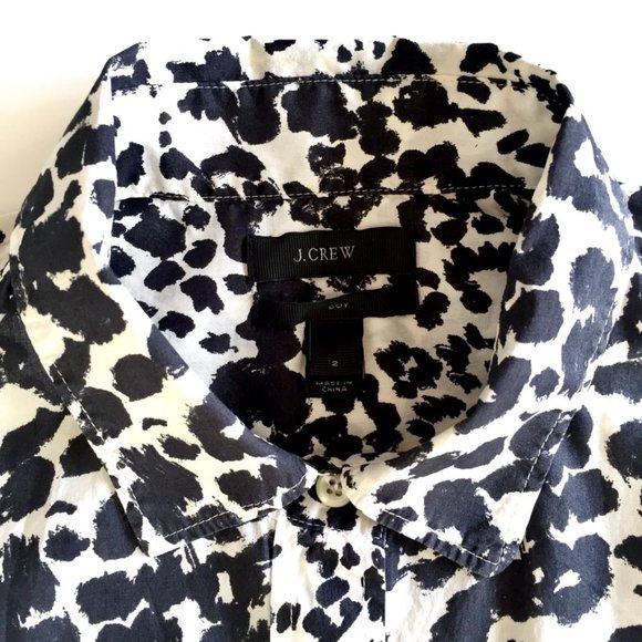 J Crew - B/W Leopard Print - Button Down Shirt - Size 2 - Picture 3 of 5